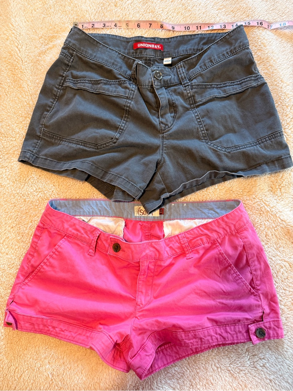 UNIONBAY Women's Cotton Jean Shorts — Gray and Bright Pink